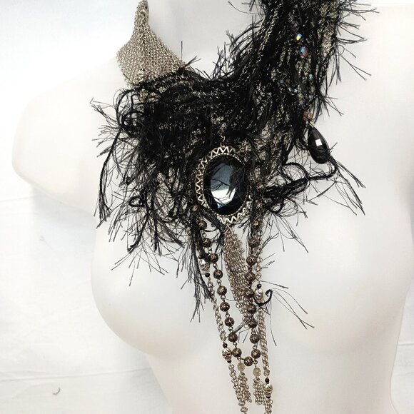 Ferrara Whiting and Davis Ring Mesh and Mohair Yarn Skull Cowl